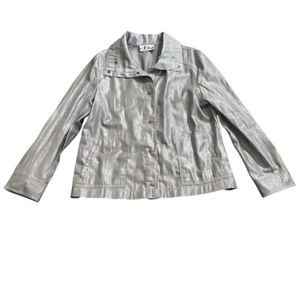 New N Touch Shiny Silver-Grey Snap-Closure Jacket Size 12